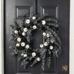 Dark Enchantment - Black & White Velvet Pumpkins with Midnight Eucalyptus Fall Halloween Wreath - Image 2