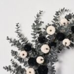 Dark Enchantment - Black & White Velvet Pumpkins with Midnight Eucalyptus Fall Halloween Wreath - Image 4