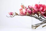 White or Fuchsia Magnolia Blooms Floral Centerpiece Water Illusion Arrangement in Oval Vase - Image 3