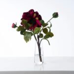 Dark Beauty Dahlia Bloom & Bud Stem in Bud Vase Everyday Faux Floral Illusion Water Arrangement - Image 3
