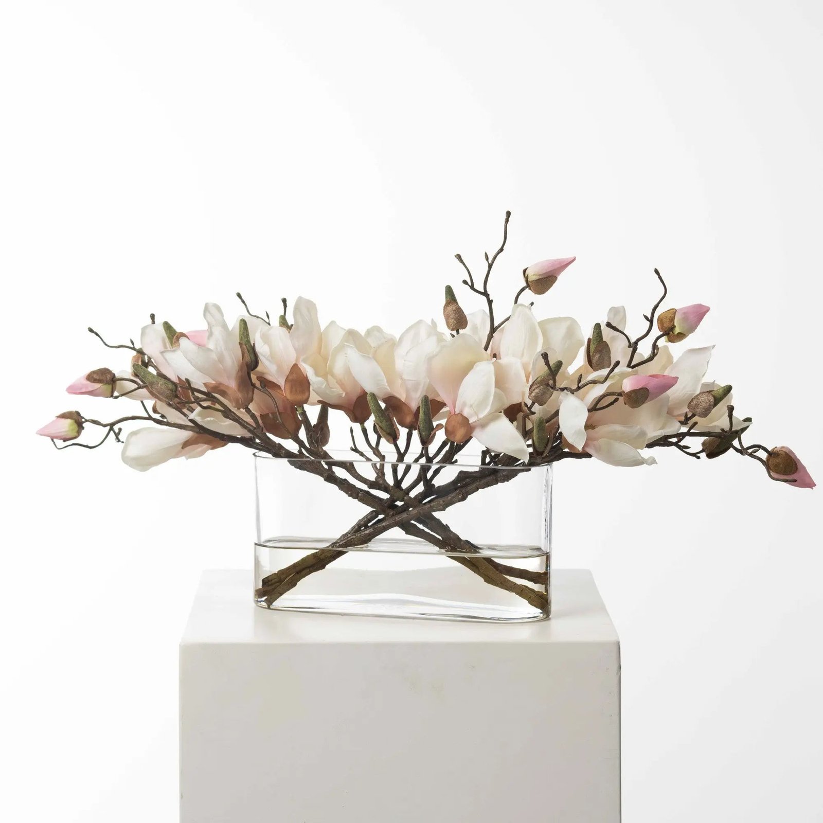 FAR1235LightPinkMagnoliaBranchBloomsinOvalPocketVaseEverydaySprin_3 Light Pink Magnolia Branch Blooms in Oval Pocket Vase Everyday Spring Water Illusion Arrangement - Image 1