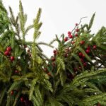 Norfolk Pine & Red Berry Christmas Holiday Water Illusion Centerpiece Arrangement in Tall Glass Vase - Image 2