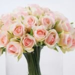Mini Pink & Green Silk Rose Arrangement in Footed Urn Bowl Vase - Image 2