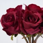 Real Touch Red Bordeaux Rose Buds In Footed Urn Water Illusion Arrangement - Image 2