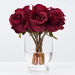 Real Touch Red Bordeaux Rose Buds In Footed Urn Water Illusion Arrangement