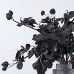 Black Magic Orchid Arrangement In Smoke Glass Chandelier Vase - Image 2