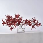 Lifelike Red Japanese Maple Branches in Modern Flat Rectangle Vase Fall Everyday Water Illusion Arrangement
