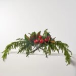 Lifelike Red Pomegranate, Real Touch Magnolia Leaves, & Norfolk Pine Holiday Arrangement in Oval Vase Christmas Centerpiece - Image 3