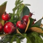Lifelike Red Pomegranate, Real Touch Magnolia Leaves, & Norfolk Pine Holiday Arrangement in Oval Vase Christmas Centerpiece - Image 2