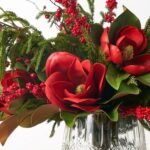 Holiday Elegance - Real Touch Red Magnolia, Norfolk Pine, Cedar and Red Berry In Lux Crystal Cut Vase Centerpiece - Image 2