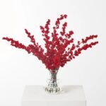 Red Ilex Winter Berry In Layered Glass Vase Christmas Holiday Arrangement - Image 2
