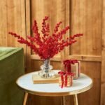 Red Ilex Winter Berry In Layered Glass Vase Christmas Holiday Arrangement