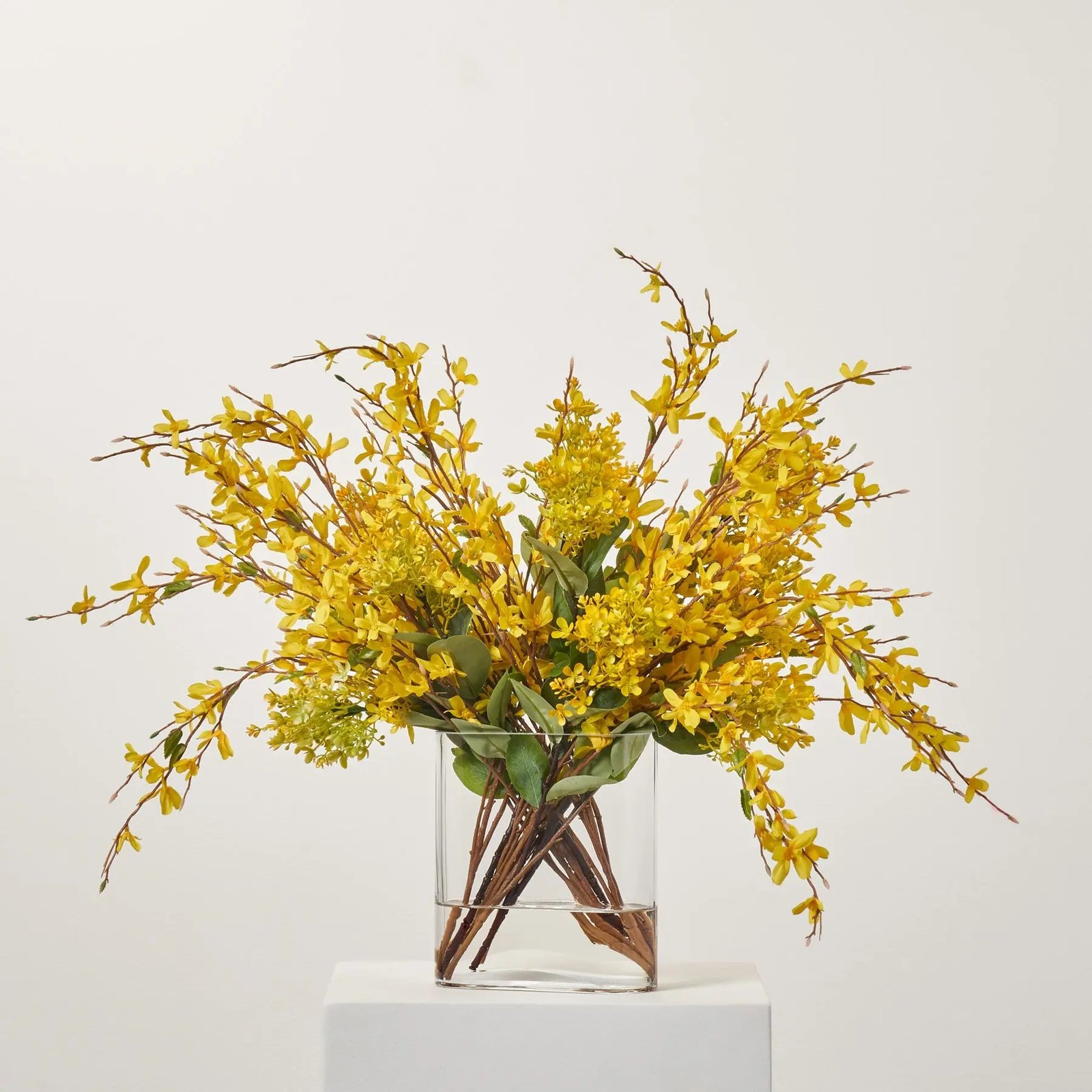 FAR1429PocketFullofSunshine-YellowFor Pocket Full of Sunshine - Yellow Forsythia Branches & Blooms in Oval Pocket Vase Spring Summer Floral Water Illusion - Image 1
