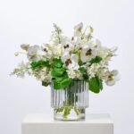 Angelic Blooms - White Lilac & Pansy Florals in Rigid Glass Vase Everyday Spring Water Illusion Arrangement