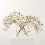 White Forsythia Bloom Branches in Oval Pocket Vase Everyday Spring Water Illusion Arrangement