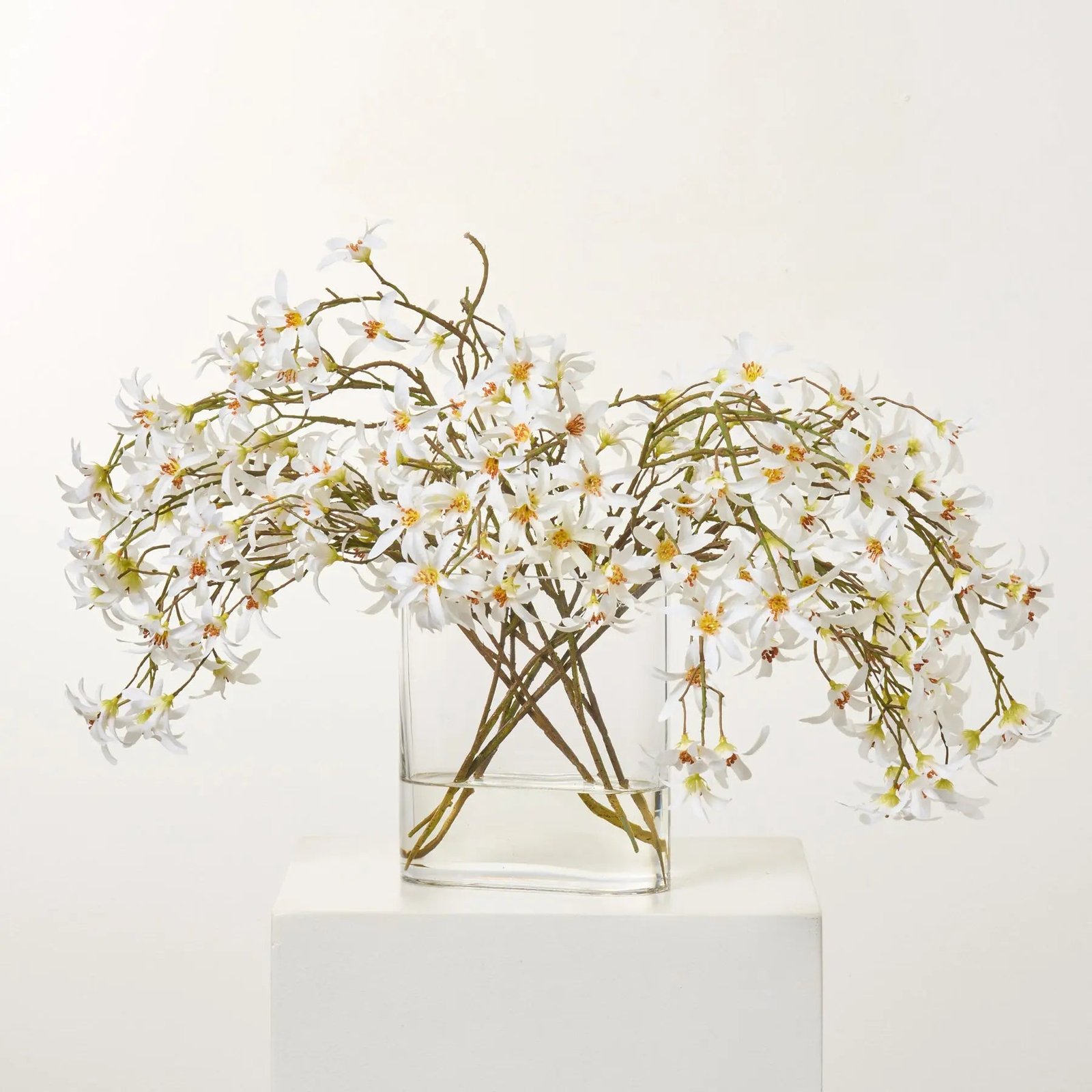 FAR1463WhiteForsythiaBloomBranchesinOvalPocketVaseEverydaySpringWaterIllusionArrangement_2 White Forsythia Bloom Branches in Oval Pocket Vase Everyday Spring Water Illusion Arrangement - Image 1