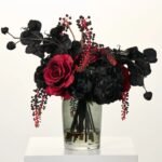 Gothic Romance Noir - Red Queen Rose, Black Magic Orchid, Peony, Hydrangea & Pokesberry Halloween Fall Water Illusion Arrangement - Image 3
