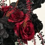 Gothic Romance Noir - Red Queen Rose, Black Magic Orchid, Peony, Hydrangea & Pokesberry Halloween Fall Water Illusion Arrangement - Image 2