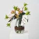 Tropical Muse - Green Albino Monstera Leaf, Dracaena & Succulent in Smoke Wood Vase Everyday Water Illusion Centerpiece Arrangement - Image 3