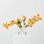 Lifelike Orange Sunset Bougainvillea Branches in Modern Rectangular Pocket Vase Spring Water Illusion Arrangement