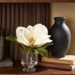 Real Touch Large Magnolia Bloom in Small Round Footed Vase Everyday Single Stem Water Illusion Arrangement - Image 3