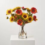 Sunflower Spectacle - Golden & Rust Orange Mixed Mini Sunflower Blooms in Pyramid Vase Fall Water Illusion - Image 2
