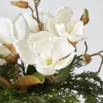 Lifelike Cedar, Magnolia Leaf Bloom Branch in Square Crystal Cut Cube Vase Christmas Holiday Centerpiece Water Illusion Arrangement - Image 2