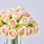 Lifelike Mini Blush Pink Juliette Rosebud Pave Arrangement in Beveled Glass Mini Urn Vase Everyday Faux Floral Water Illusion - Image 2
