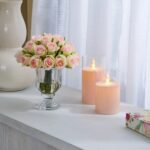 Lifelike Mini Blush Pink Juliette Rosebud Pave Arrangement in Beveled Glass Mini Urn Vase Everyday Faux Floral Water Illusion - Image 3