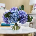 Summer Hydrangea - Mixed Blue & Purple Large Blooms with Silver Dollar Eucalyptus Everyday Water Illusion Arrangement