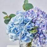 Summer Hydrangea - Mixed Blue & Purple Large Blooms with Silver Dollar Eucalyptus Everyday Water Illusion Arrangement - Image 3
