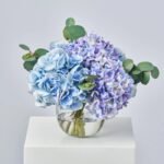 Summer Hydrangea - Mixed Blue & Purple Large Blooms with Silver Dollar Eucalyptus Everyday Water Illusion Arrangement - Image 2