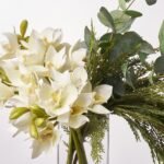 The Christmas Orchid - Cream Cymbidium Blooms, Real Touch Cedar & Botanical Eucalyptus Holiday Water Illusion Centerpiece Arrangement - Image 2