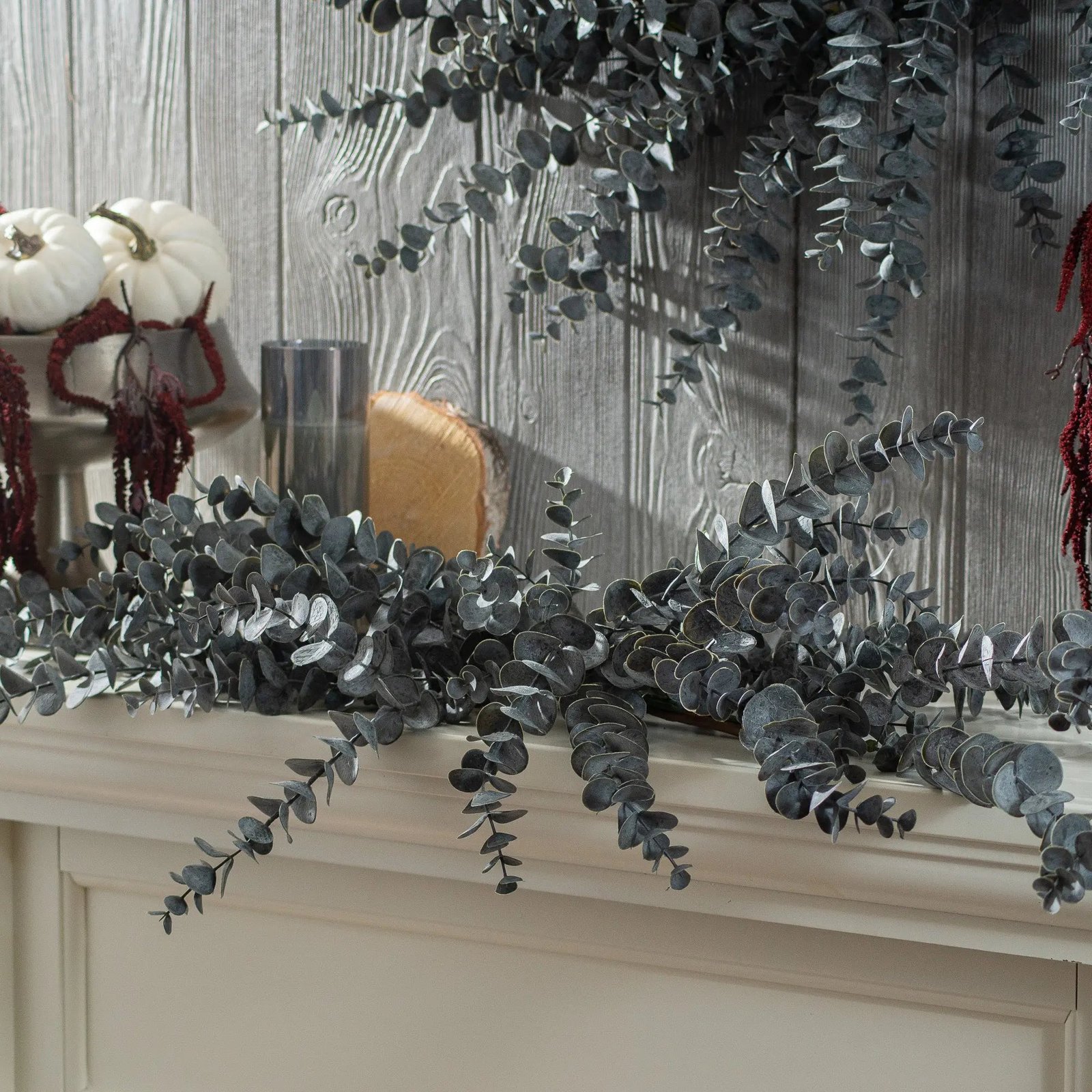 FDS-1047MidnightEucalyptusFallHalloweenMantleSwag_2 Midnight Eucalyptus Fall Halloween Mantel Swag - Image 1