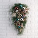 Vintage Christmas Ornament Teardrop Swag with Pine, Gold Leaf & Berry, Jewel-tone Blue, Red, Silver, & Purple Shatterproof Ornaments - Image 3