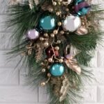 Vintage Christmas Ornament Teardrop Swag with Pine, Gold Leaf & Berry, Jewel-tone Blue, Red, Silver, & Purple Shatterproof Ornaments - Image 2