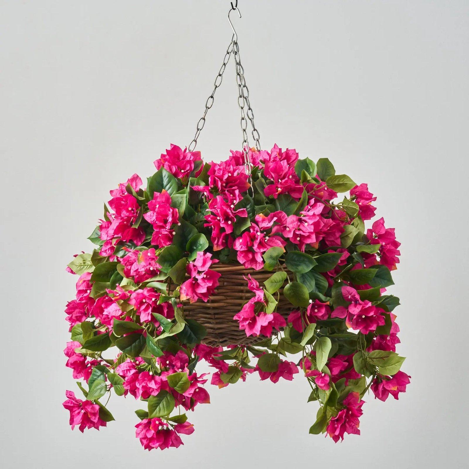 FDS1078CeriseBougainvilleaInRattanBasketFauxFloralOutdoorSpring_SummerHangingBasket_1 Cerise Bougainvillea In Rattan Basket Faux Floral Outdoor Spring & Summer Hanging Basket - Image 1