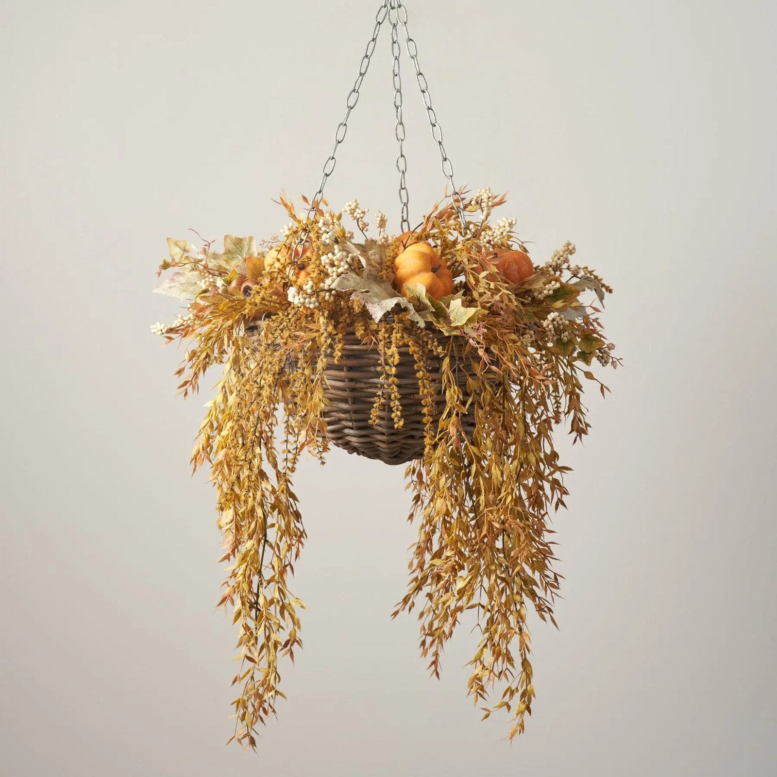 FDS1098FallHarvestPumpkinHangingBasketFallFloralArrangementSwag_2 Fall Harvest Pumpkin Hanging Basket Fall Floral Arrangement Swag - Image 1