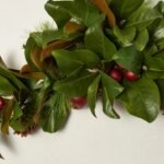 Real Touch Magnolia Leaf, Scotch Pine, & Faux Red Apple Classic Holiday Doorway Arched Swag - Image 2