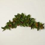 Real Touch Magnolia Leaf, Scotch Pine, & Faux Red Apple Classic Holiday Doorway Arched Swag