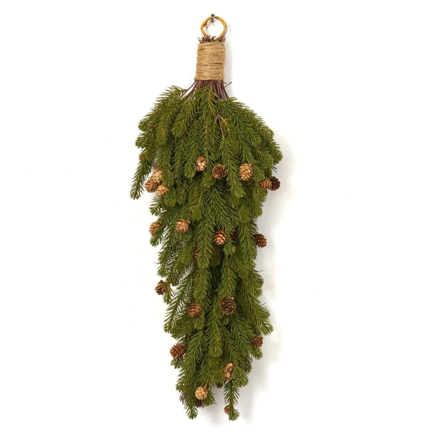 FDS1134GreenSpruce_MiniaturePineconeHangingJuteWrappedFallSwag_3 Green Spruce & Miniature Pinecone Hanging Jute Wrapped Fall Swag - Image 1