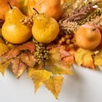 Golden Yellow Pear, Birch & Maple Leaf Flat Centerpiece Arrangement Decorative Fall Swag - Image 2