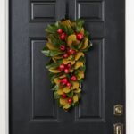 Real Touch Magnolia Leaf & Red Pomegranate Hanging Front Door Christmas Swag Holiday Wall Decor