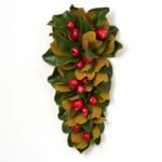 Real Touch Magnolia Leaf & Red Pomegranate Hanging Front Door Christmas Swag Holiday Wall Decor - Image 3