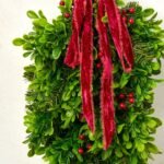 Christmas Berry & Boxwood Hanging Mini Swag with Red Velvet Silk Ribbon - Image 2