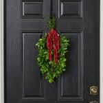 Christmas Berry & Boxwood Hanging Mini Swag with Red Velvet Silk Ribbon