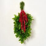 Christmas Berry & Boxwood Hanging Mini Swag with Red Velvet Silk Ribbon - Image 3