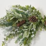 Frosted Eucalyptus, Metallic Blue Tinsel Berry & Frosted Long Needle Pine Christmas Swag Centerpiece Arrangement - Image 2