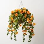 Draping Orange Bougainvillea in Rattan Basket Faux Floral Spring Summer Hanging Basket - Image 3
