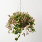 Pink Rosehip Berry & Green Pothos Leaf Spring Summer Faux Hanging Basket